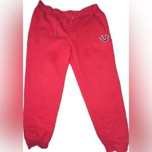 True Religion Red Joggers Classic Horseshoe Logo Mens Large Only Worn Once